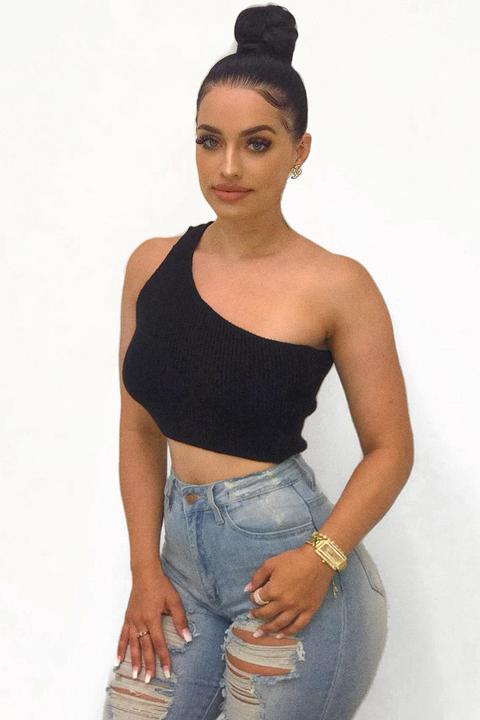 Black Knitted Halterneck Crop Top - Golde