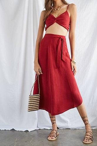 Forever 21 Faux Wrap Midi Skirt , Burgundy