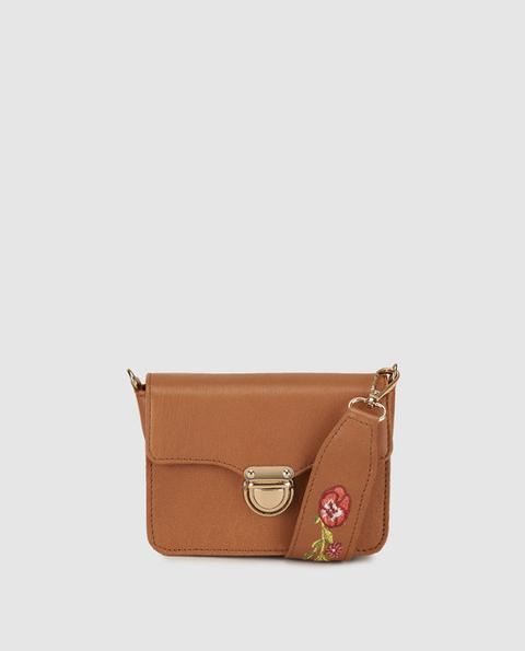 Bass 10 - Bolso De Niña Bandolera Con Bordado Flores Marrón