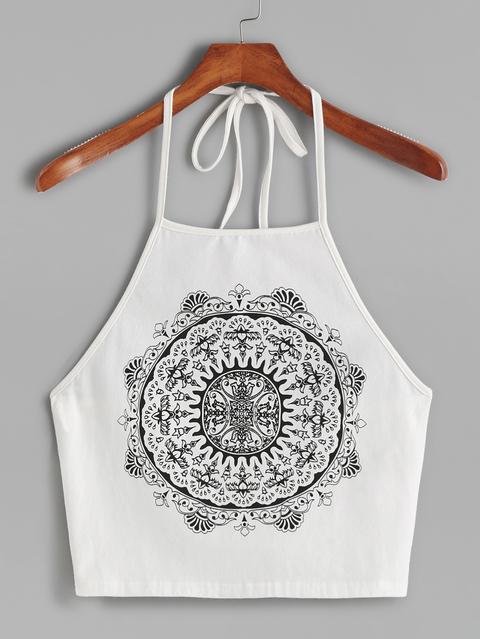 Mandala Print Crop Halter Top