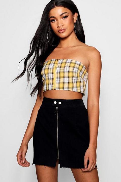 Zip Detail Denim Micro Mini Skirt