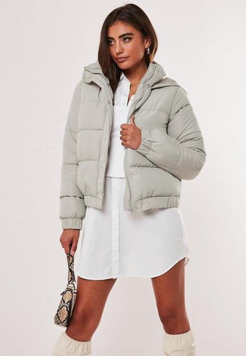 Grey Hooded Puffer Jacket, Grey