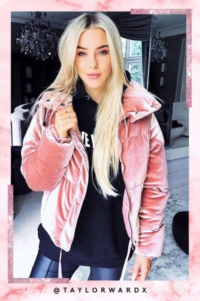 Zara Pink Velvet Puffer Jacket from 