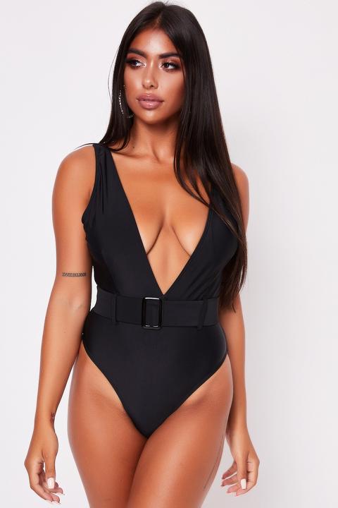 Lacey Black Belted Swimsuit