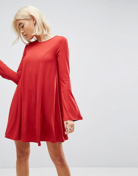 Asos - Vestitino Svasato Con Cuciture A Contrasto E Maniche Scampanate - Rosso