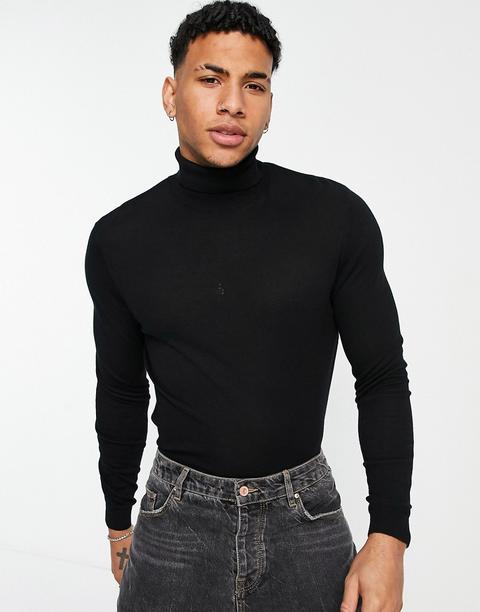 Asos Design Cotton Rollneck Jumper In Black