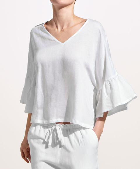 Blusa Blanca Volantes Color: Blanco Talla: S Material: Viscosa,lino,