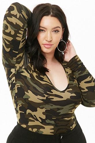 plus size camo bodysuit