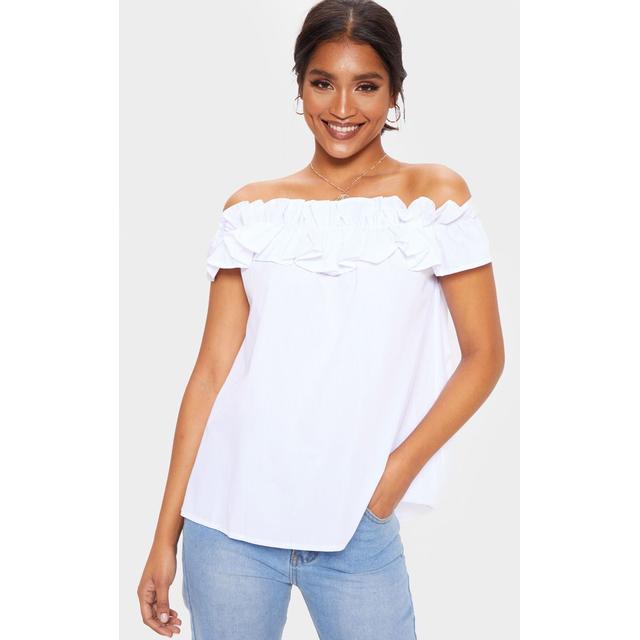 white bardot ruffle top