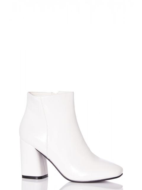 White Patent Block Heel Ankle Boots