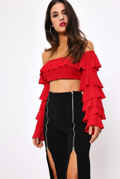 ruffle sleeve bardot top