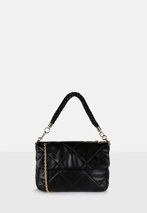 Black Quilted Shoulder Bag, Black