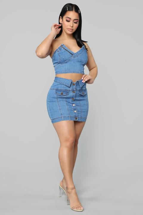 denim skirt set