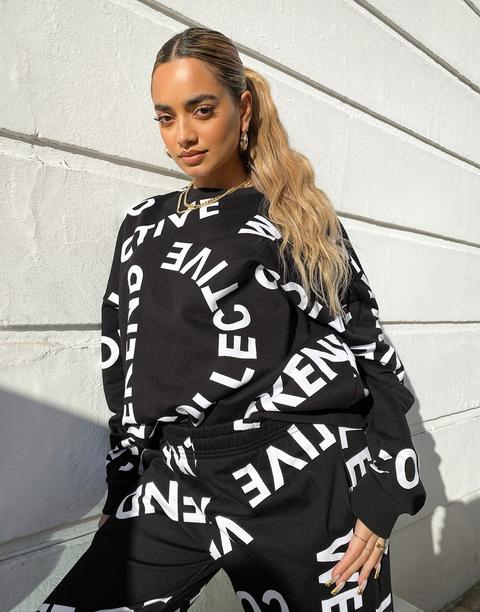 Asos Weekend Collective Boxy Sweatshirt With All Over Monogram In Mono-black