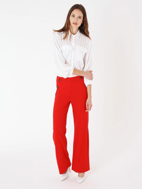 Pantaloni Wide Leg Con Bottoni Rosso