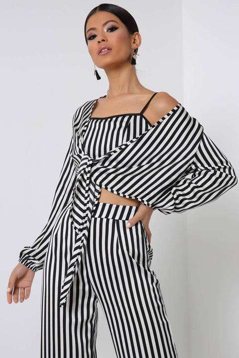 Black/white Stripe Tie Front Blouse