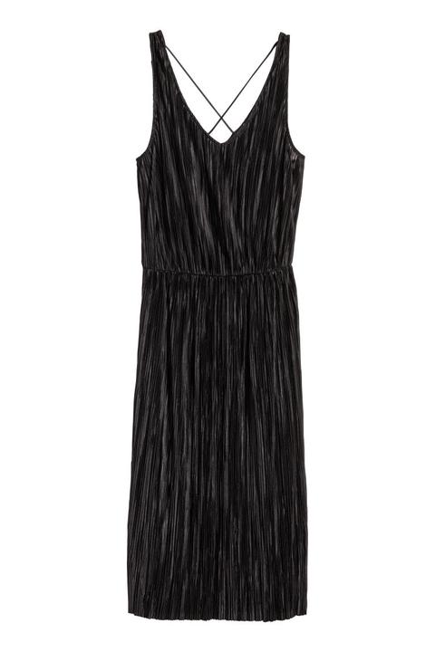 H & M - Vestido Plisado - Negro