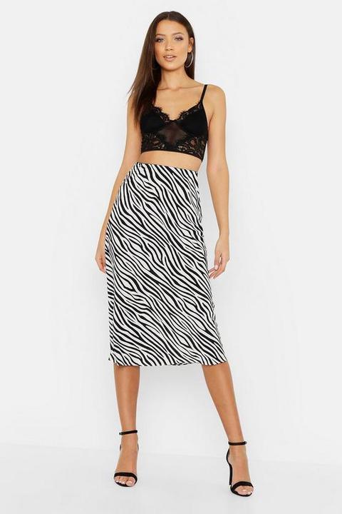 Tall Zebra Print Satin Midi Skirt