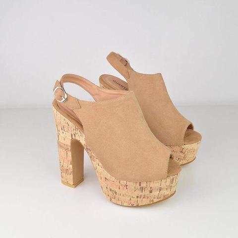 Chrysanta - Heeled Platform Sandals In Nude