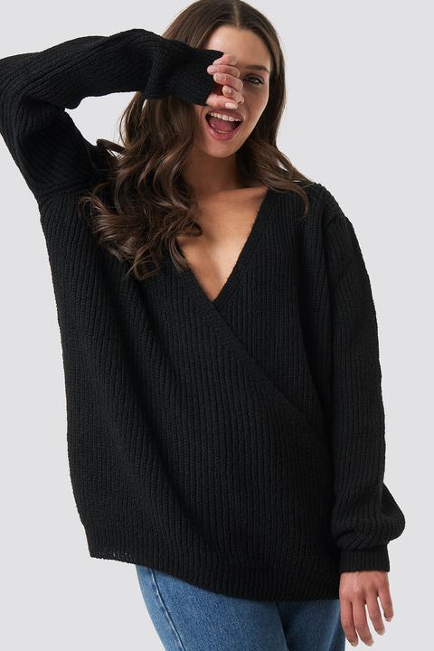 Crossed Knitted Sweater Black