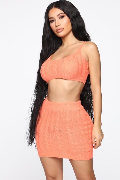 Nikki Cable Knit Skirt Set - Peach