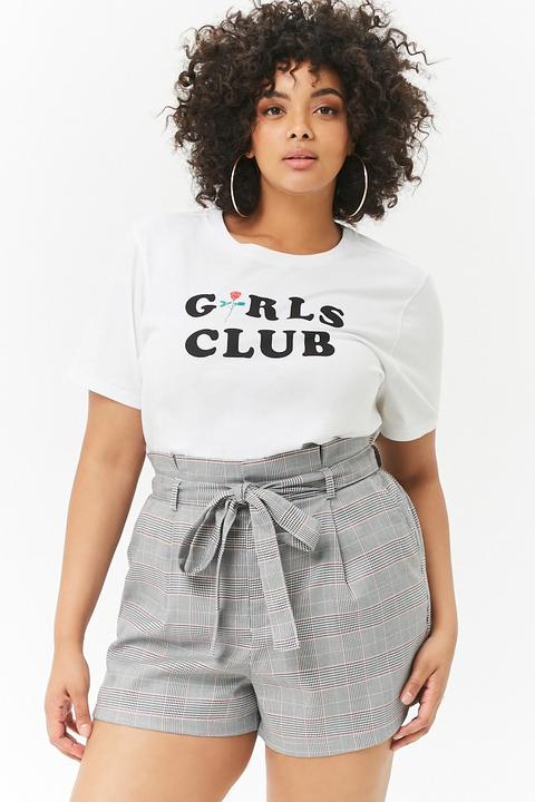 Plus Size Glen Check Paperbag Shorts