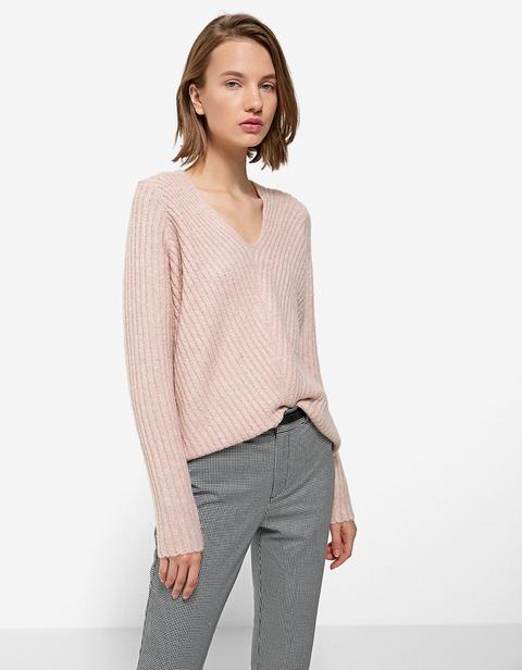 Maglia Con Scollo A V Rosa Pastello