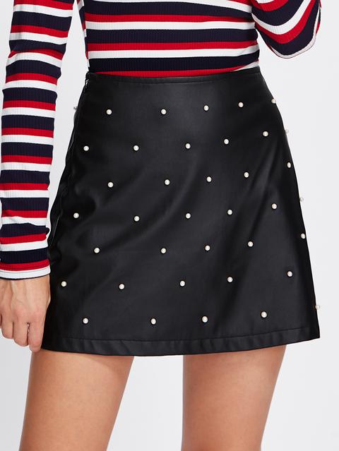 Pearl Beading Faux Suede Skirt