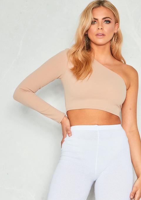 Jane Beige One Shoulder Crop Top