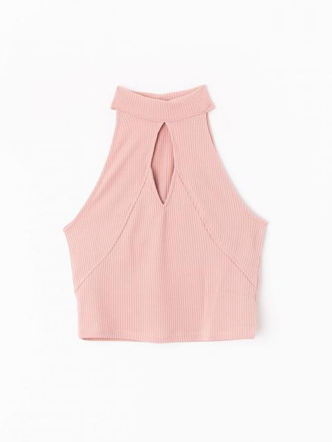 Halter Crop Con Oblò Rosa Antico