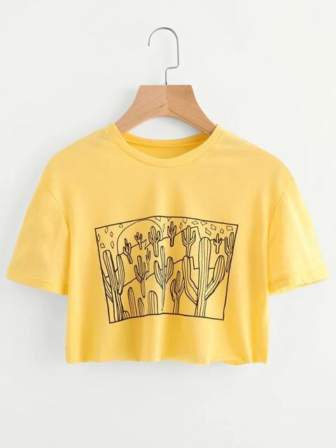 Camiseta Corta Con Estampado De Cactus