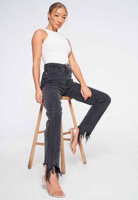 Tall Black Distressed Mom Jeans, Black