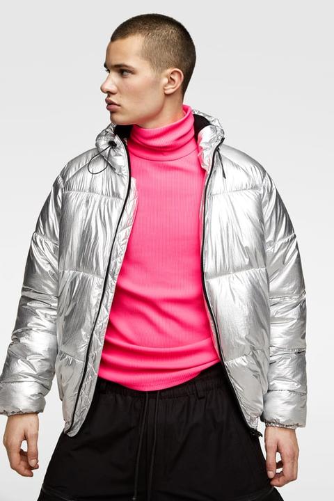 metallic puffer jacket zara
