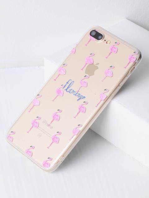 Funda Para Iphone 7 Plus Transparente Con Estampado De Flamingo