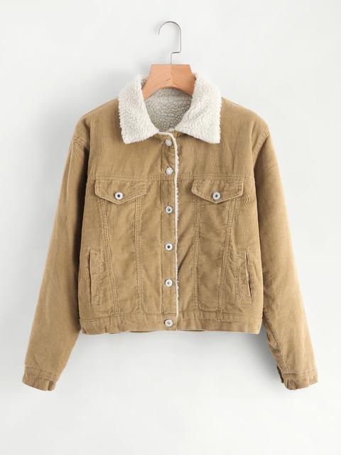 Corduroy Contrast Faux Shearling Jacket