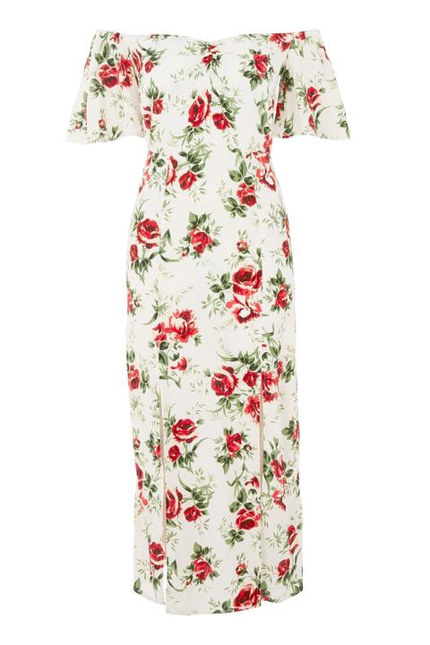 Rose Print Bardot Midi Dress