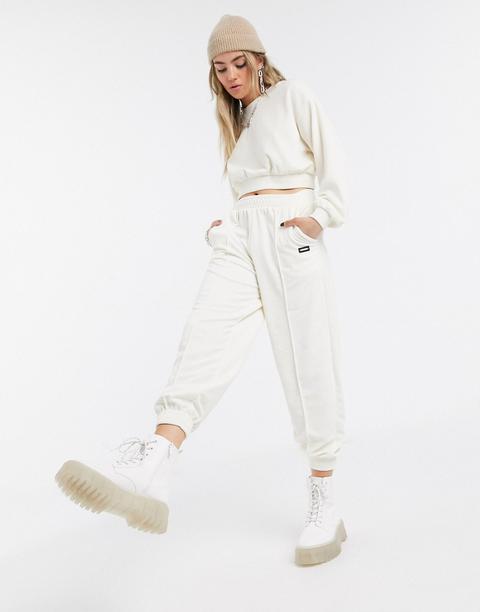 Bershka Velour Jogger Co-ord In Ecru 