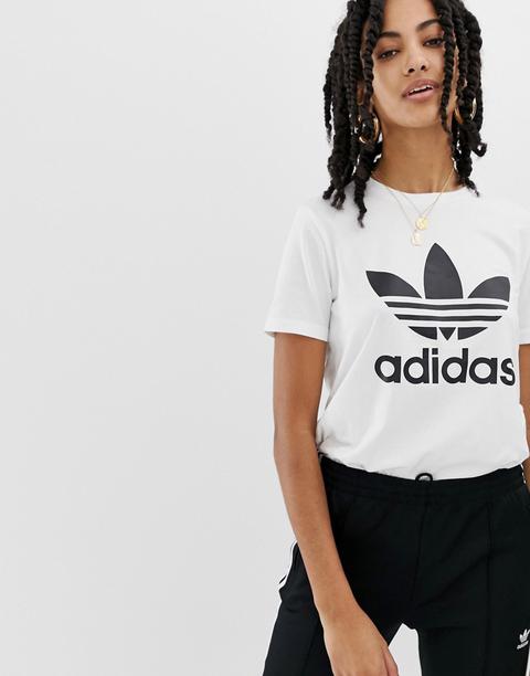 Adidas Originals - T-shirt Bianca Con Trifoglio - Bianco