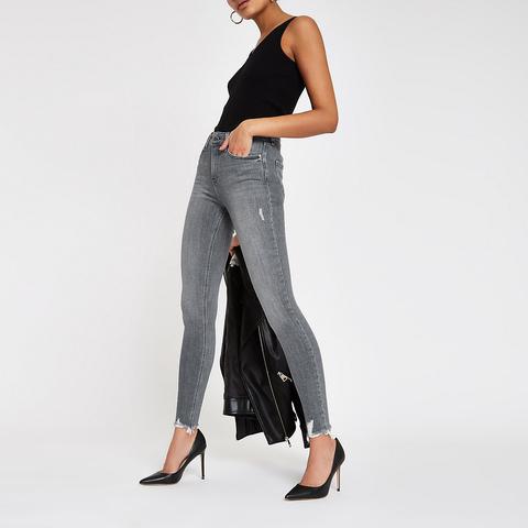Grey Amelie Super Skinny Fray Hem Jeans
