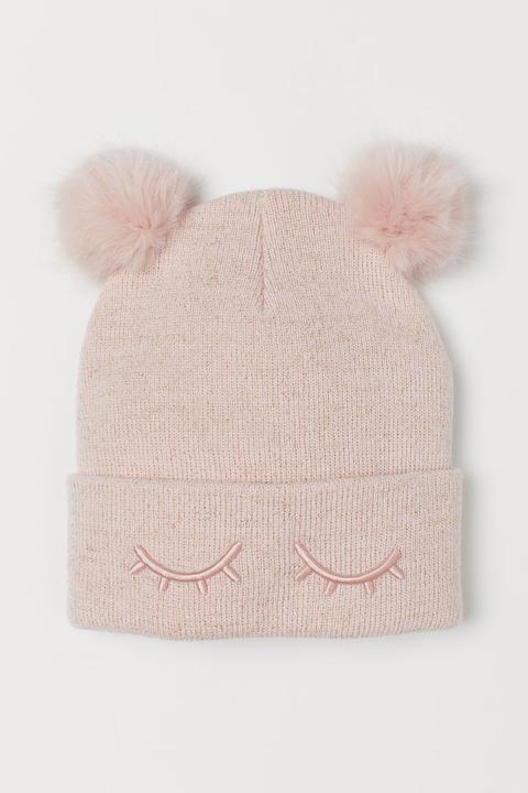 Hat With Pompoms - Pink