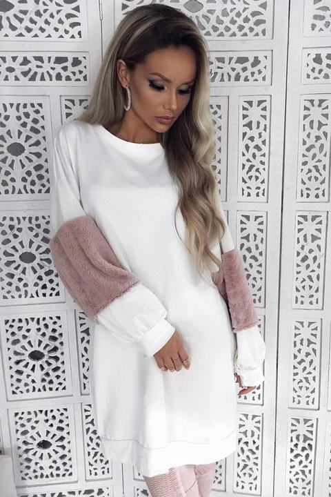 Cream Jumper Dress With Fur Sleeves - Paris