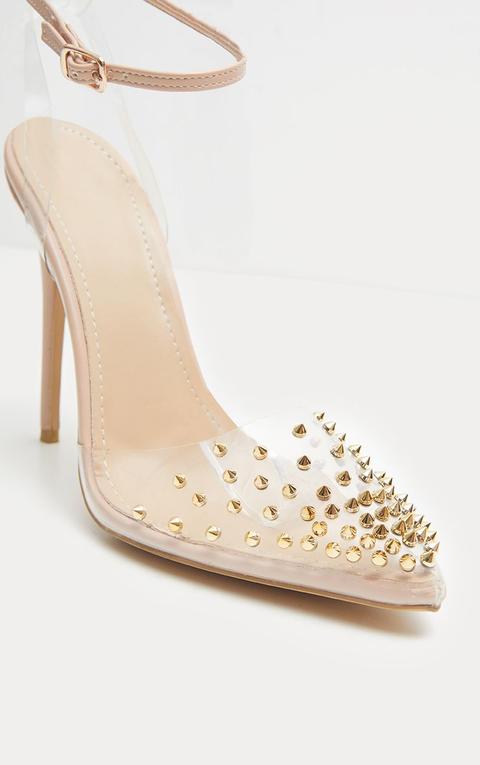 nude studded court shoes