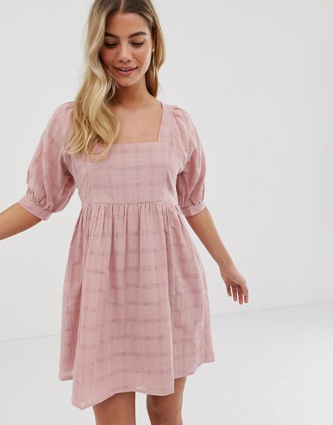 Asos Design - Robe Babydoll Courte Texturée À Carreaux