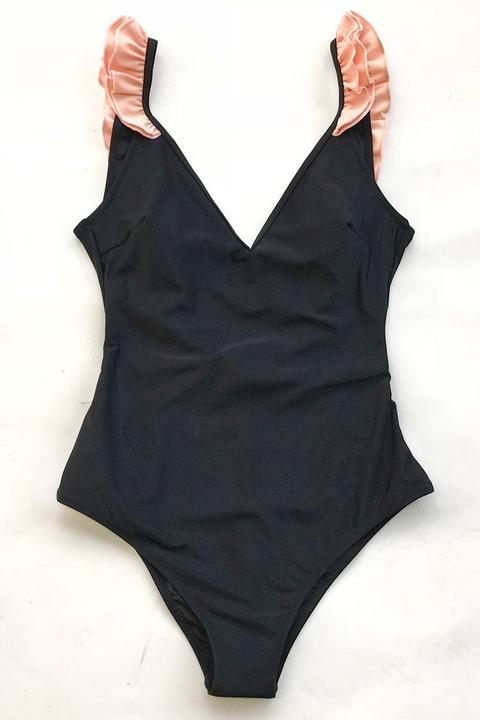 Bañador Negro&rosa Con Volante