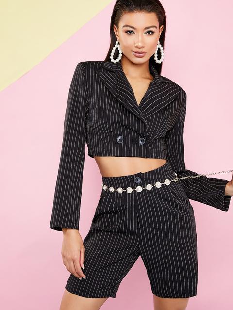 Set Shorts & Blazer A Righe Con Collo Con Tacca Senza Catena