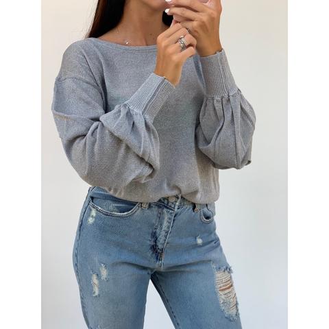 Pull Girocollo Lurex Grigio