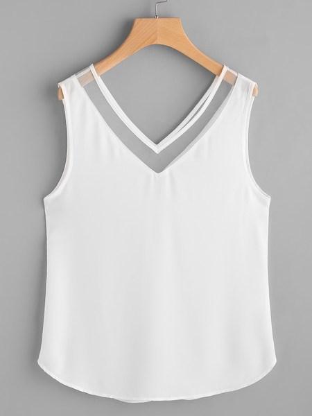 Top Canotta Con Scollo A V A Rete