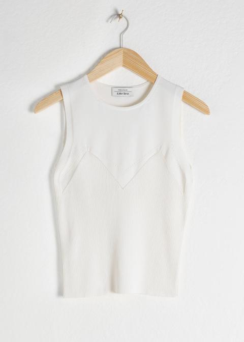 Micro Rib Knit Tank Top - White