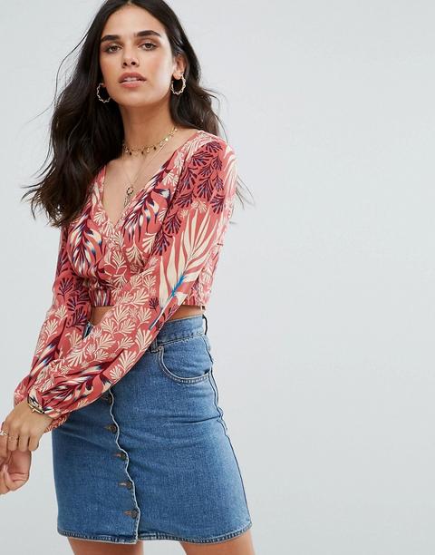 Mink Pink - Top Corto Stampato Con Maniche A Campana - Multicolore