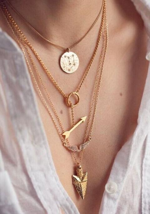 Golden Fashion Alloy Angel Wings Arrow Scales Pendant Necklace